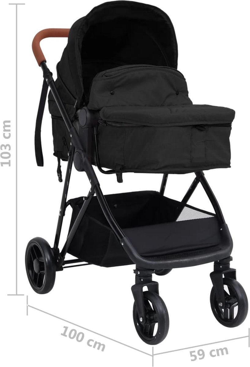 vidaXL - Kinderwagen - 3-in-1 - staal - antracietkleurig - afbeelding 3