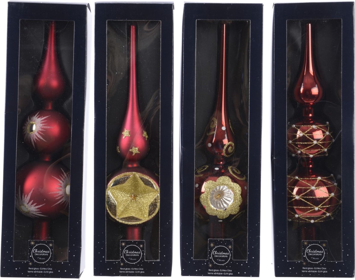 Kerst Piek glas groot d8 cm en h31 cm ossenbloed Decoris