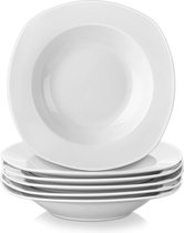 Série Elisa, ensemble de 6 pièces assiette creuse en porcelaine de 8,5 pouces assiette creuse 21,5x21,5x4cm assiette creuse blanc crème service de table pour 6 personnes