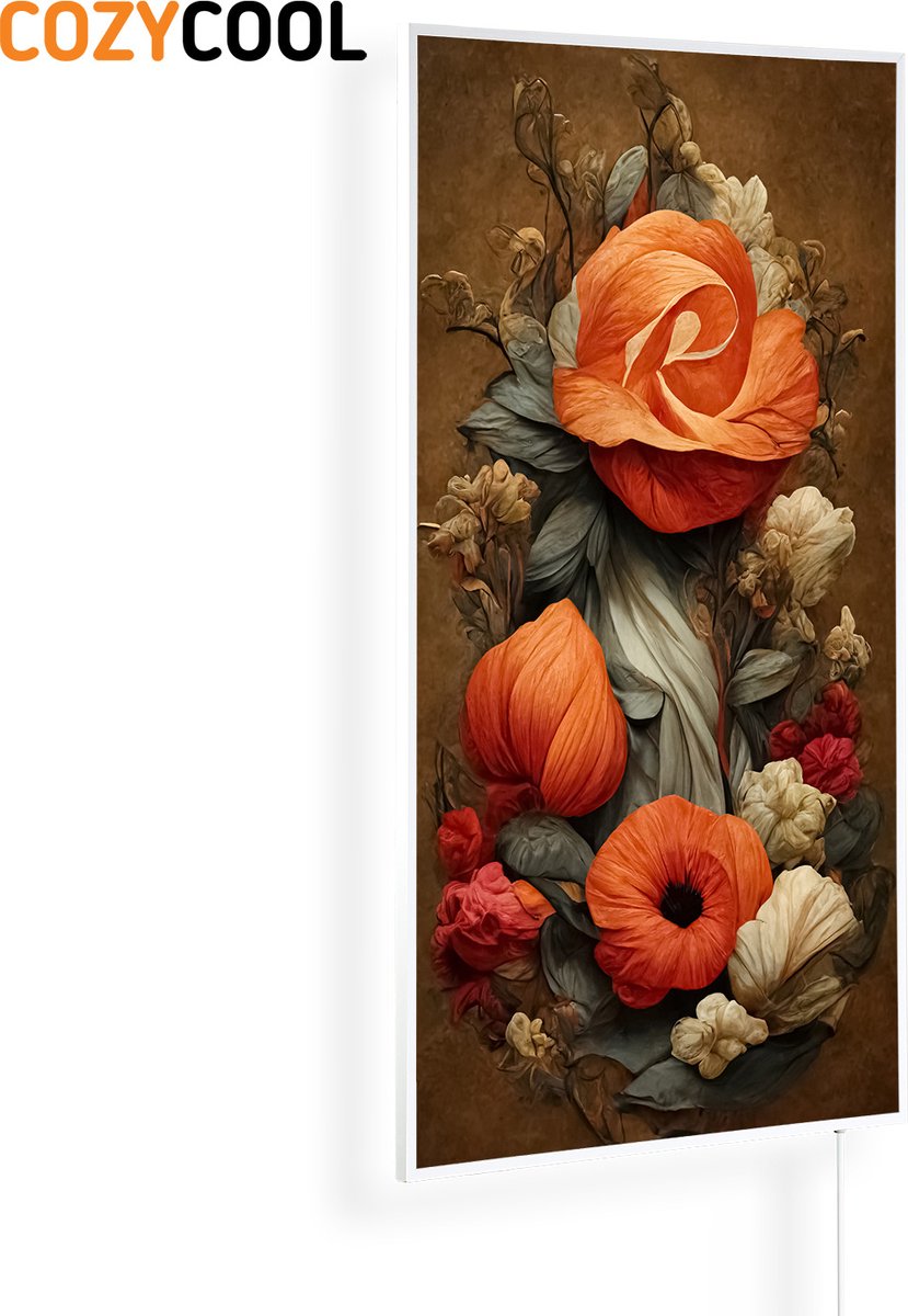 Infraroodpaneel met afbeelding | Elegante florale achtergrond in renaissancestijl | 1200 Watt | Witte lijst | Infrarood verwarmingspaneel | Infrarood paneel | Infrarood verwarming