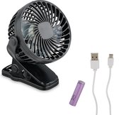 Relaxdays mini ventilator - auto - 3 snelheden - kleine tafelventilator - met klem - usb - zwart