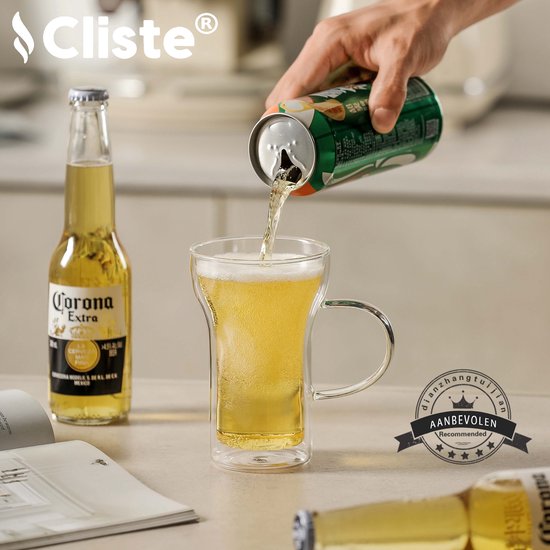 Glas à double paroi de Premium pour Bières et Café avec poignée – Set de 4  – Profitez... | bol.com