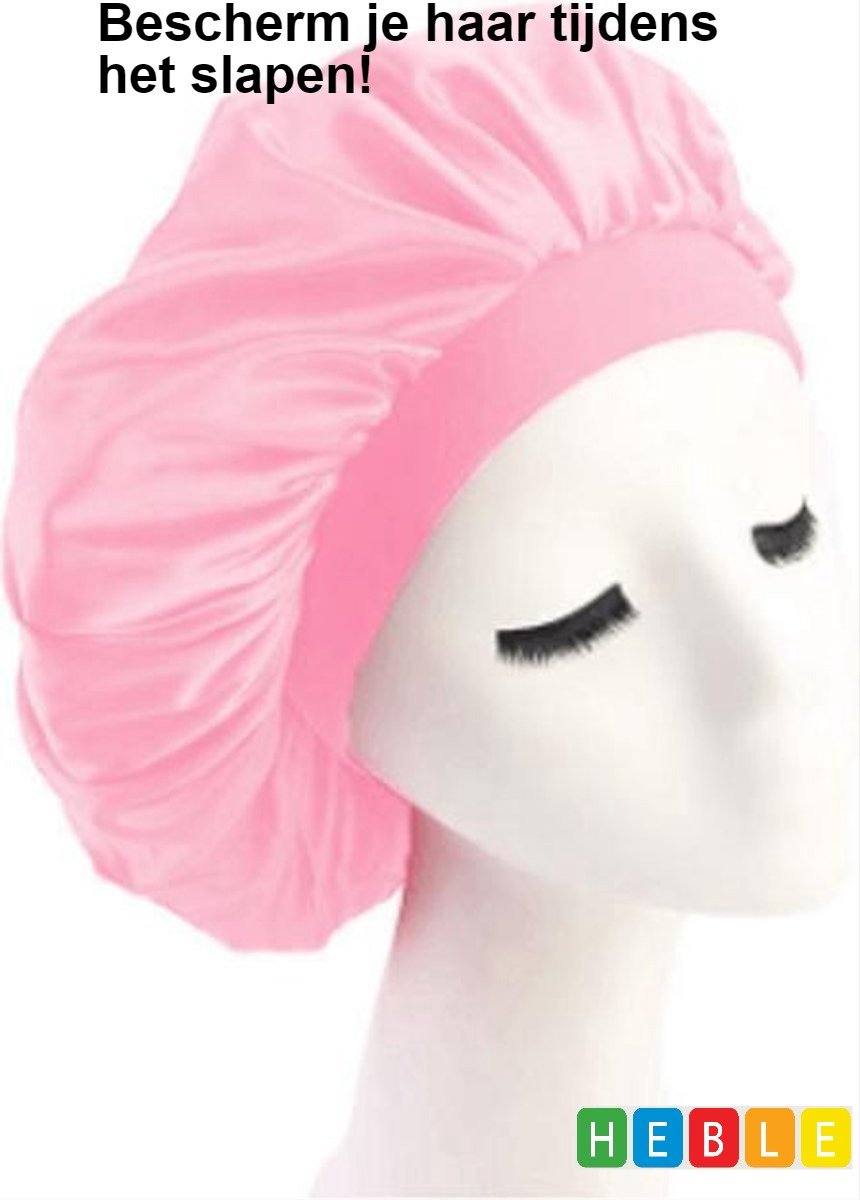 *** Stijlvolle Roze Satijnen Slaapmuts voor Dames & Kinderen - Haarbescherming tijdens Slapen - van Heble® ***