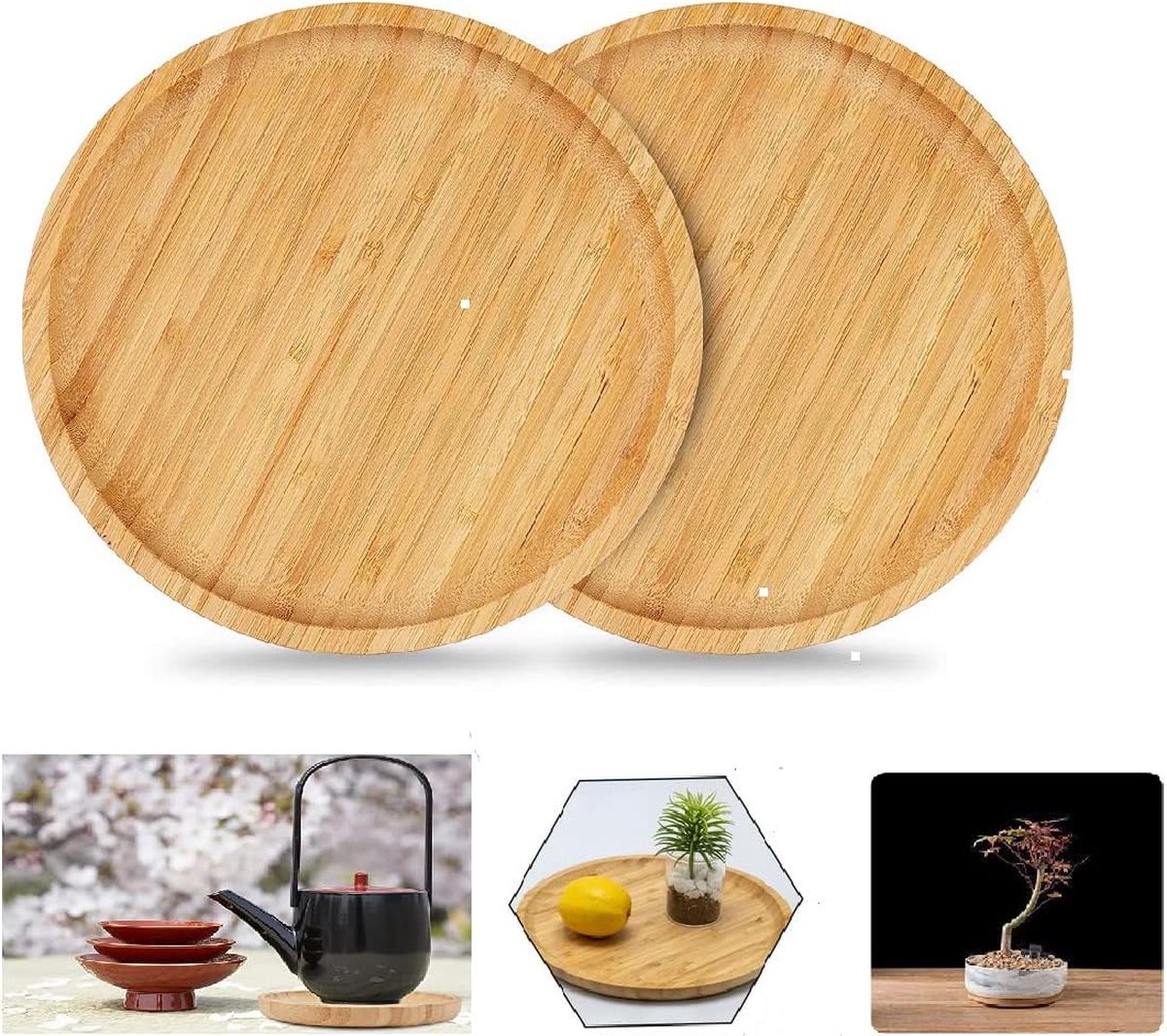 JIEHIN 2 stuks bamboe onderzetters rond 30 cm, rond bamboe dienblad
