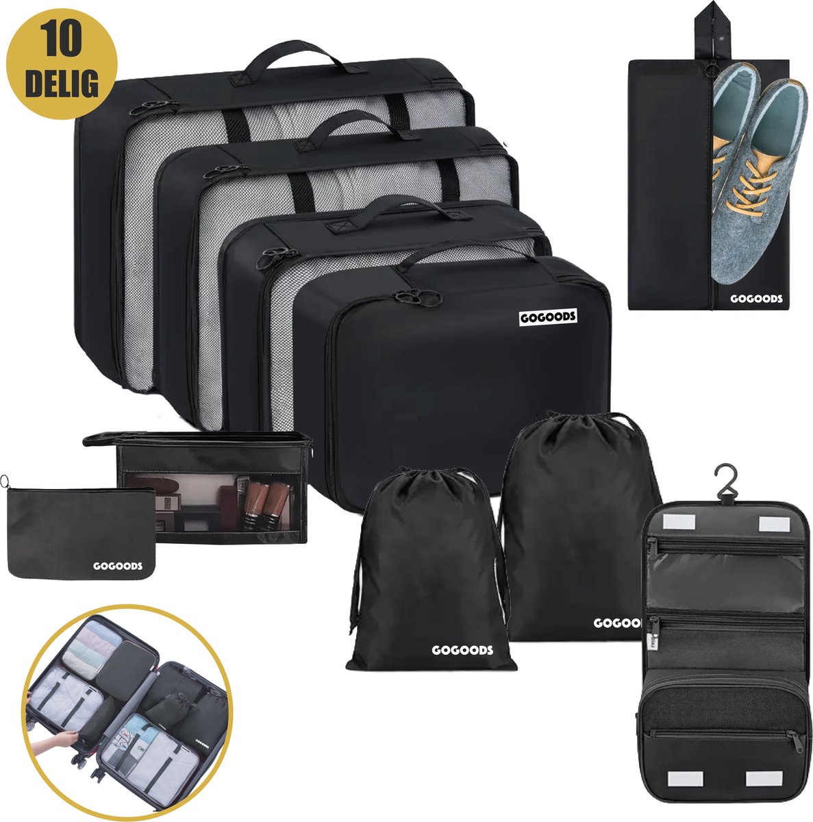 Bol.com GoGoods® Packing Cubes - 10-delige Koffer Organizer Set - Voor Tassen, Backpack en Handbagage - Reizen - 30% Meer Ruimte... aanbieding