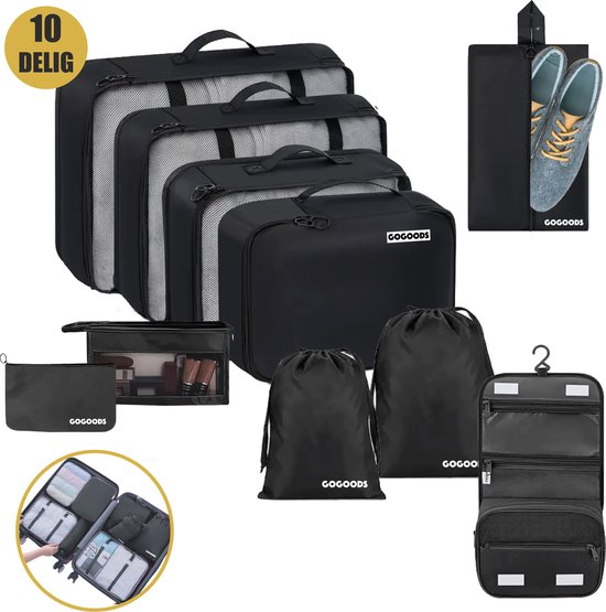 GoGoods® Packing Cubes Backpack - 10-delige Koffer Organizer Set - Met Compressie - Kleding - Travel