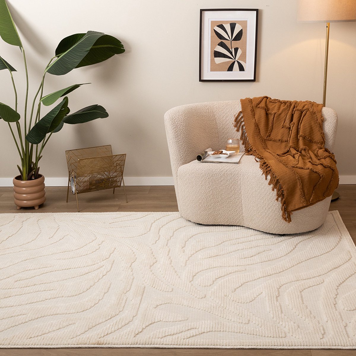 Fraai Wasbaar vloerkleed - Dunya Zebra Wit - 200x290cm