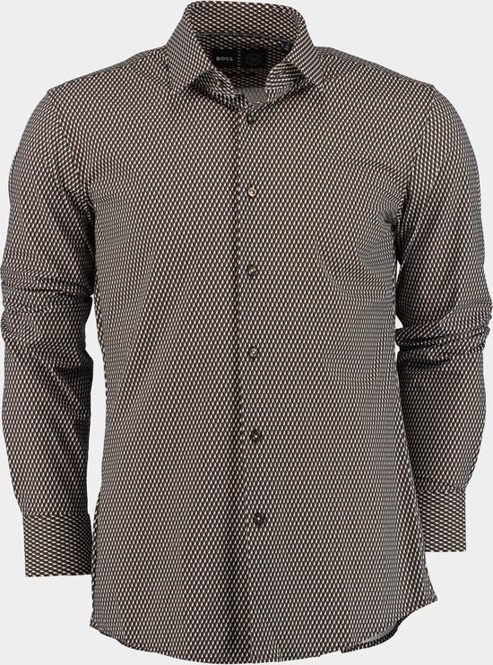 BOSS - Hank Overhemd Print Bruin - Heren - Maat 40 - Slim-fit