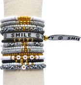 Kit de perles Principessa Katsuki pour bracelets avec intercalaires – Tons Zwart et gris – Rocailles 4 mm Rose et blanc – Perles dorées – Ruban festival