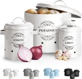 Aardappelpot, uienpot en knoflookpan, geventileerde voorraadcontainerset, set van 3, de perfecte combinatie van fashion design (met o2)
