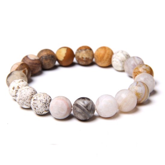 Marama - bracelet homme Dunes - pierres semi-précieuses rondes mates - élastique - 21-26 cm. - bracelet
