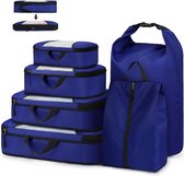 Kofferorganizerset, 6-delig, waterdicht, rijstkofferorganizer, compressie, multifunctionele light pack cups, kledingbekers voor koffers, rugzak, blauw