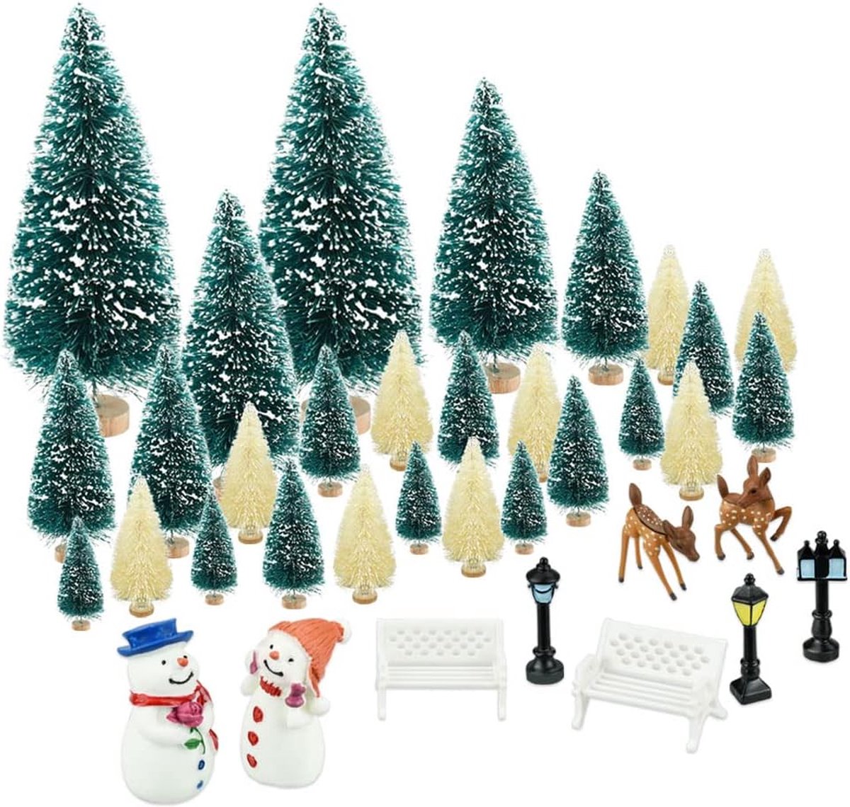 Kerstmis mini model ornamenten 36 stuks Xmas stijl miniatuur ornamenten kits kleine dennenboom kerstfiguren decoratie ornament voor thuis tuin tafeldecoratie etalage