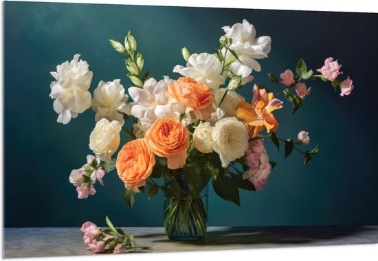 Acrylglas - Vaas - Bloemen - Kleuren - Rozen - Kleuren - 150x100 cm Foto op Acrylglas (Wanddecoratie op Acrylaat)