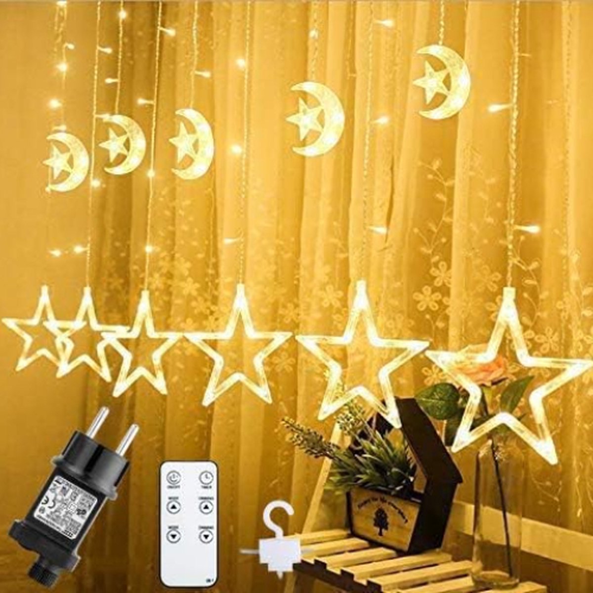 Guirlande Lumineuse Etoiles, Rideau Lumineux Led, 12 Étoiles 138 Leds  Éclairage Intérieur Extérieur Rideau Lumière Décorative, 8 Modes avec