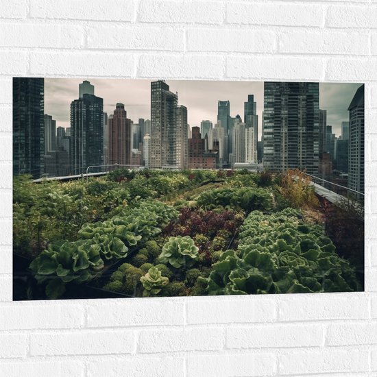 Muursticker - Stad - Gebouwen - Planten - Groen - 90x60 cm Foto op Muursticker