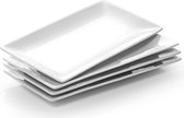 Porseleinen serveerbord, 12 x 6 inch rechthoekige serveerborden, witte serveerborden voor dessert, voorgerechten, vlees, vis, sushi, schotel, enz., rechthoekige borden, set van 4