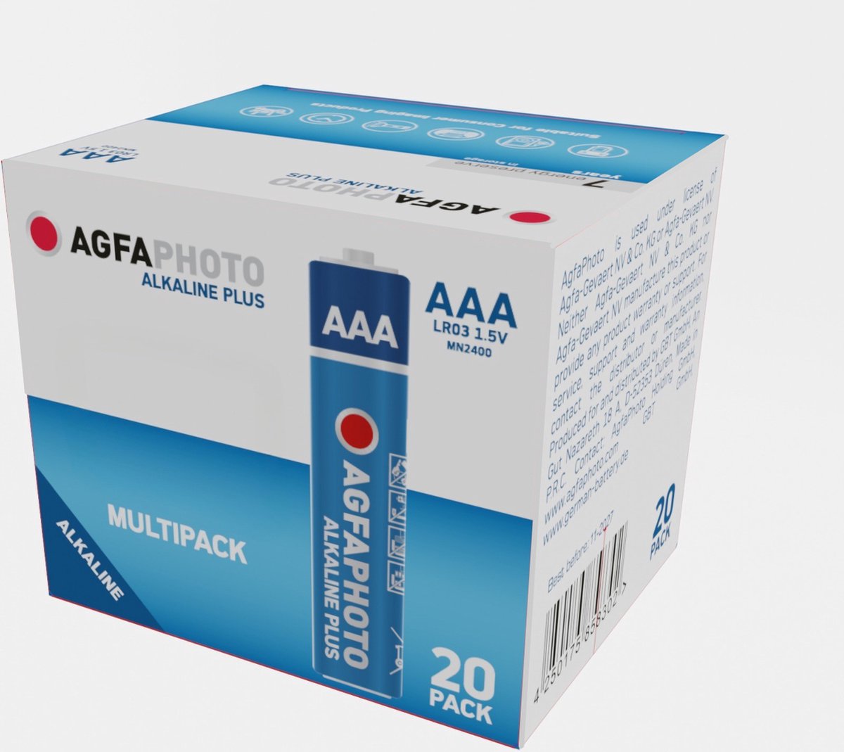 AgfaPhoto Piles Alcalines PLUS Micro AAA LR03 (1.5V, Lot de 20) - Longue Durée de Vie - Idéales pour Télécommandes, Jouets, Appareils Photo et Plus - Usage Domestique ou Professionnel.