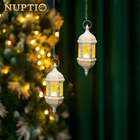 Lanterne à bougie suspendue marocaine, blanche : lanternes pour bougies,  photophore en