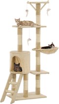 The Living Store Kattenkrabpaal - Beige - 138 cm - 49 x 35 cm - Met muizenspeeltjes - Met ladder - huis