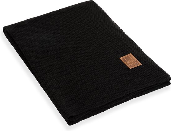 Knit Factory Jesse Gebreid Plaid - Woondeken - plaid - Wollen deken - Kleed - Zwart - 160x130 cm