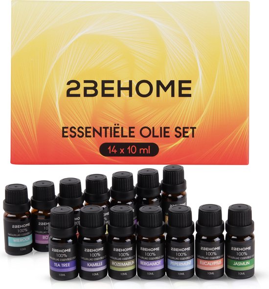 2BEHOME® Etherische Olie Set - 14 Geuren - Essentiële olie diffuser - Essentiële oliën - Incl. Lavendel, Vanille, Eucalyptus en meer