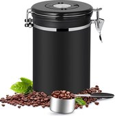 Boîte de café hermétique 1kg en grains - cafetière en acier inoxydable avec cuillère doseuse - noir, 2800 ml