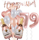 79 Jaar Verjaardag Cijferballon 79 - Feestpakket Snoes Ballonnen Pop The Bottles - Rose White Versiering