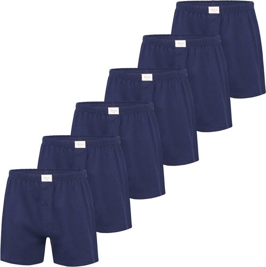 Phil & Co Wijde Boxershorts Jersey Stretch Effen Navy Blauw 6-Pack - Maat M