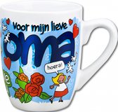 Mok - Drop - Voor mijn lieve Oma - Cartoon - In cadeauverpakking met gekleurd krullint