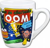 Mok - Snoep - Voor de allerbeste Oom - Cartoon - In cadeauverpakking met gekleurd krullint