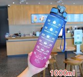 BodyLuxx - Motivatie Waterfles Blauw/Roze - 1 Liter Drinkfles - Waterfles met Rietje - Waterfles met tijdmarkering - BPA Vrij - Volwassenen - Drinkfles Kinderen