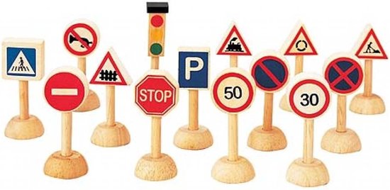 PlanToys Houten Speelgoed Set van verkeersborden & lichten.