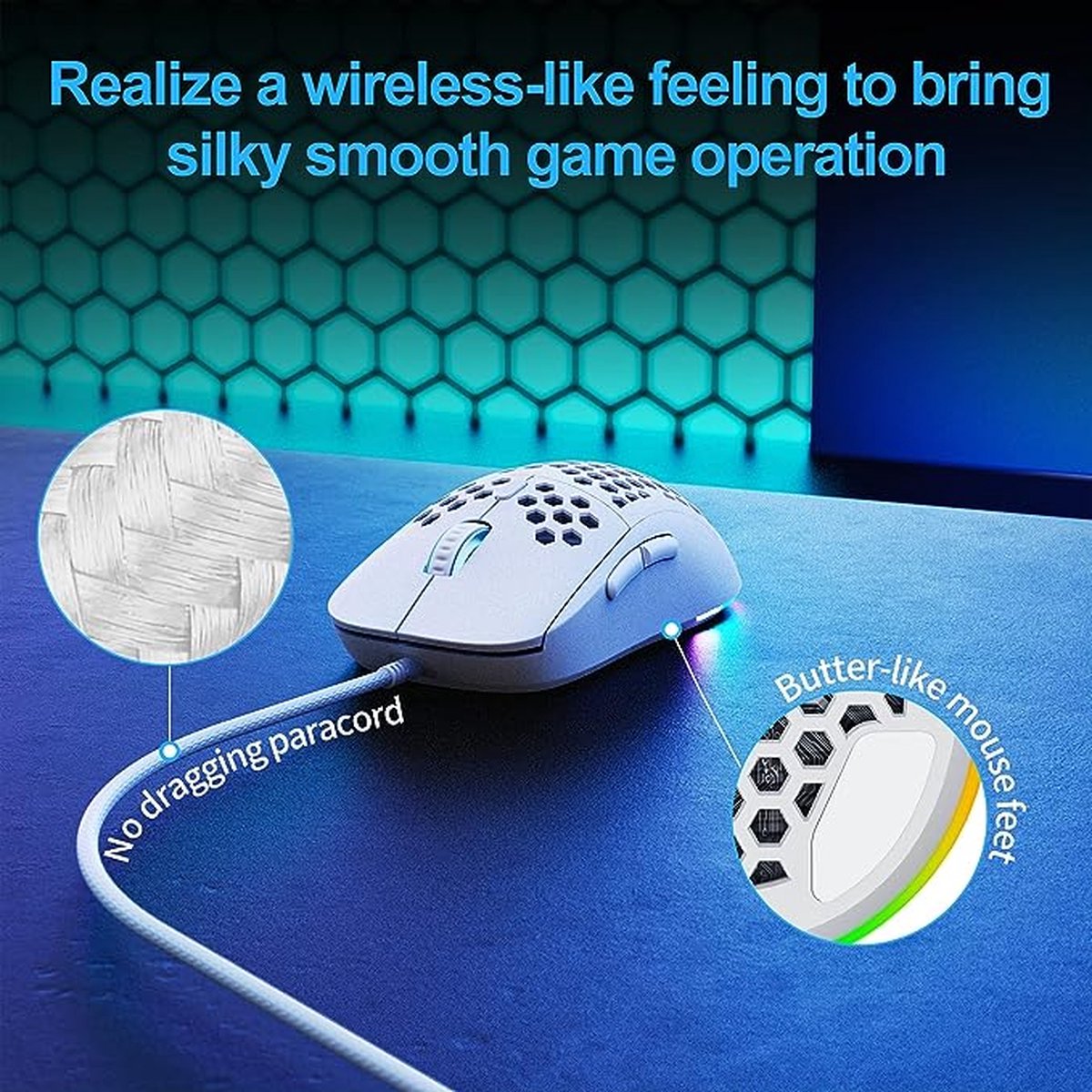 M1SE Gaming Muis,12800 DPI Optische Sensor,Ultra-lichtgewicht Honeycomb Gaming Mouse,RGB Bedrade Gaming Muizen met 6 Knoppen Programmeerbare Driver voor Windows PC Gamer-Wit