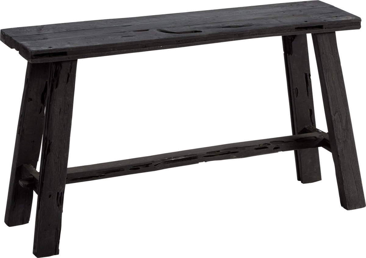 Kruk Teak 80cm Zwart | Handgemaakt Bankje uit Gerecycled Hout Indonesië