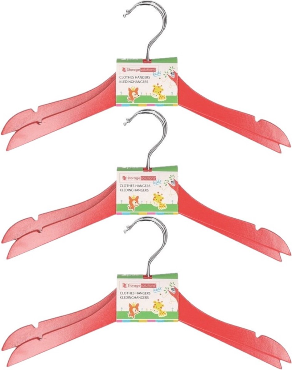 Storage Solutions kledinghangers voor kinderen - 8x stuks - hout - Klerenhangers - rood