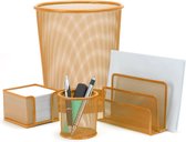 Bureauset oranje van metaal met prullenbak en pennenbakje - Kantoor set / Bureau set