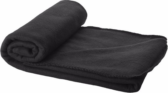 Fleece reisdeken – zwart – 150 x 120 cm – met tasje