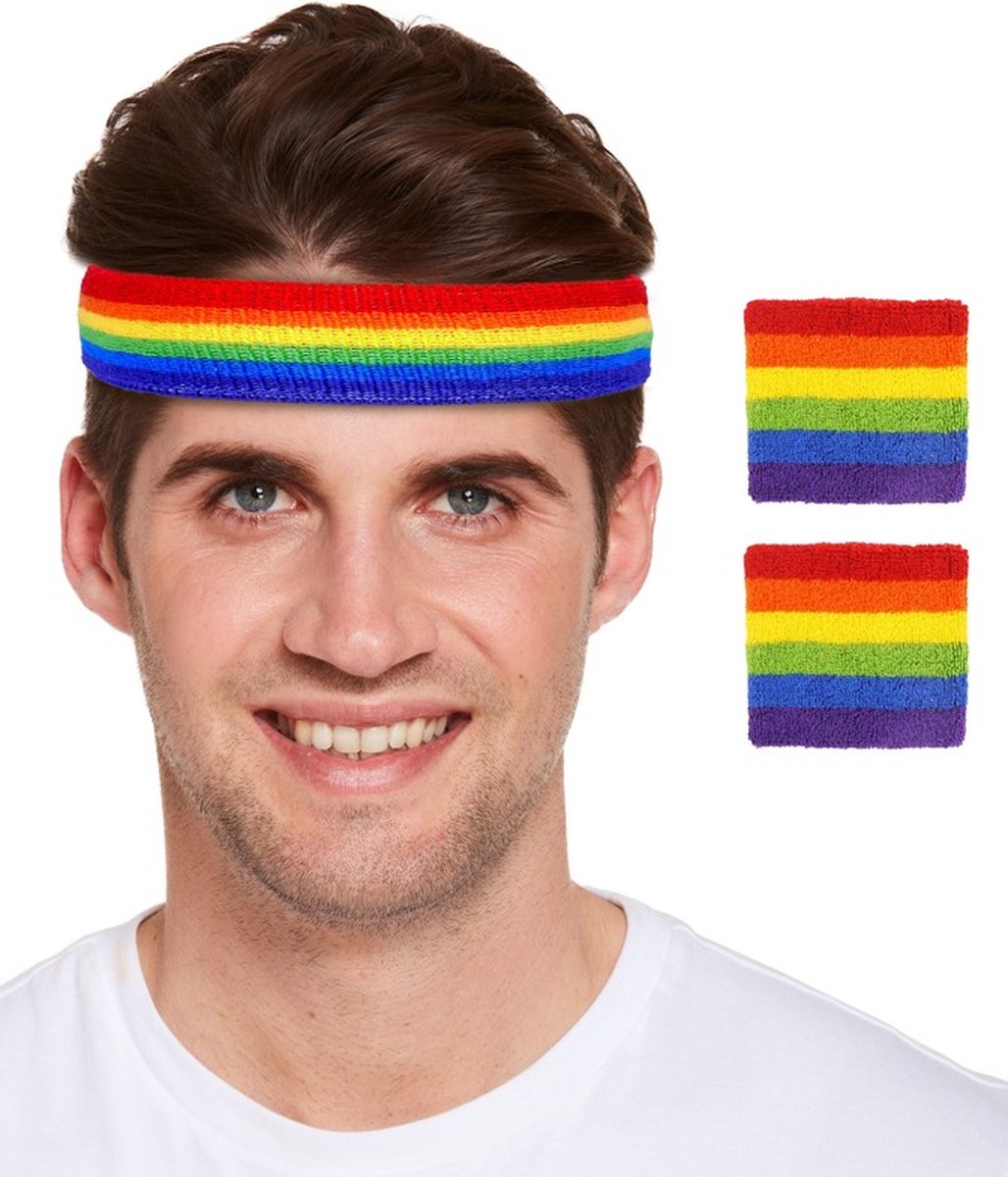 Rainbow gay pride couleurs bandeaux pour la tête et le poignet set 3 pièces  