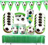 Ensemble de décoration de fête de football de 62 pièces - Document - Friandise - Football - Anniversaire - Fête - Serviettes - Tasses - Assiettes - Guirlande - Drapeaux - Toile cirée - Sacs à main - But