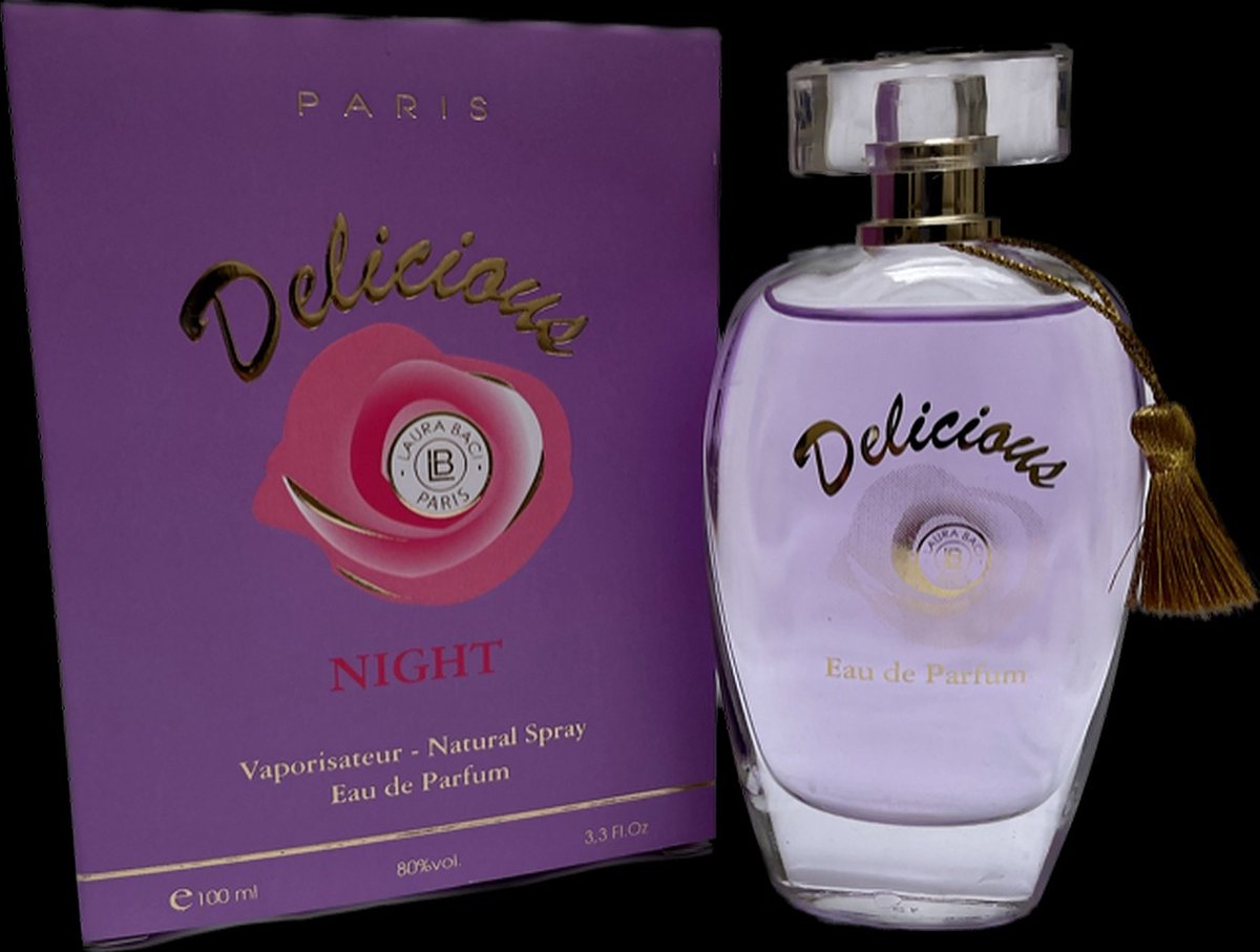 Goedkoopste CADEAU TIP, Delicious Night een heerlijke populaire Franse geur met Saffraan, Jasmijn met gratis Handtasverstuiver.