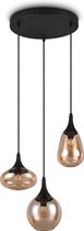 TRIO LUMINA - Hanglamp - Zwart mat - excl. 3x E14 10W - Aanpasbaar in hoogte - Amber glas