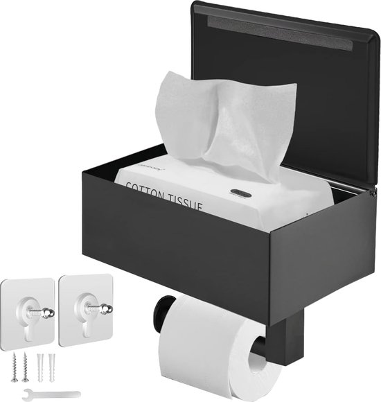 Porte-papier toilette noir mat avec étagère, distributeur de lingettes  lavables et... | bol