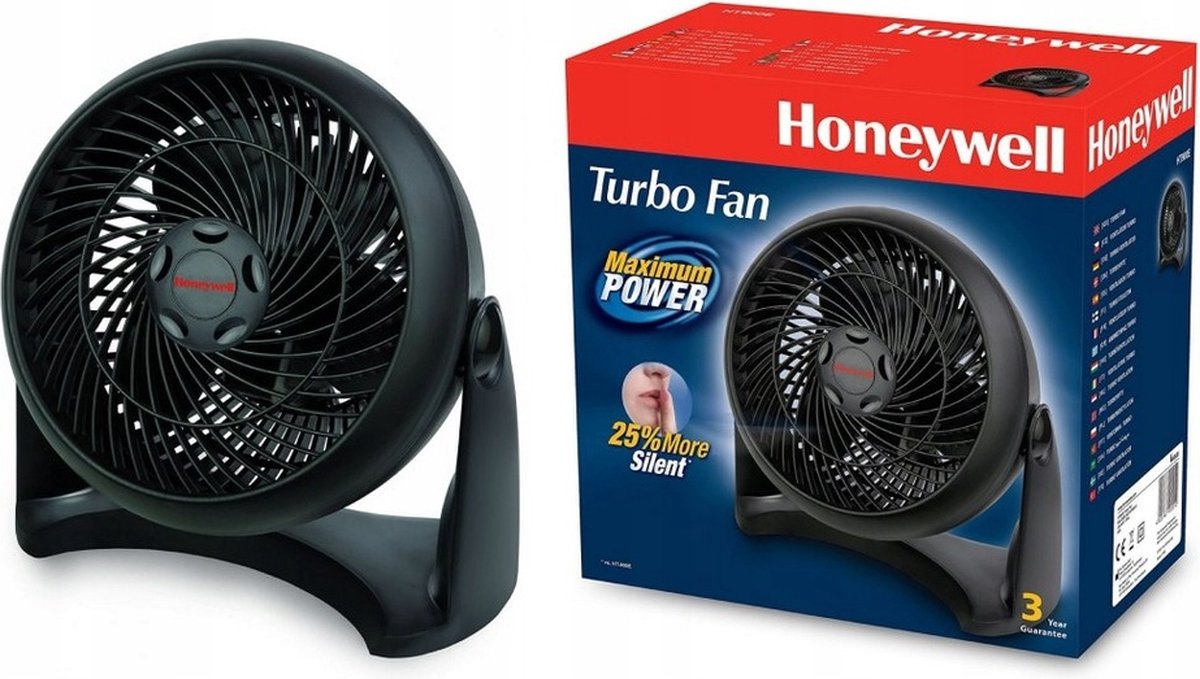 Krachtige Honeywell TurboForce-ventilator (stille verkoeling, 90° variabele kanteling, 3 snelheidsinstellingen, wandmontage, tafelventilator) HT900E