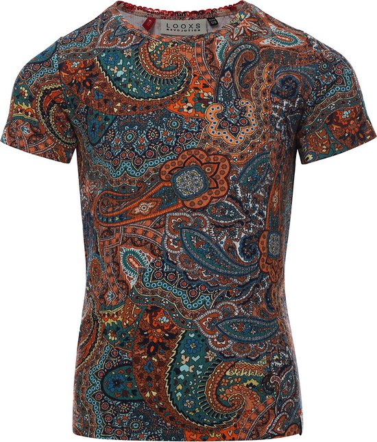 Looxs Revolution Paisley T-shirt Tops & T-shirts Meisjes - Shirt - Groen - Maat 152