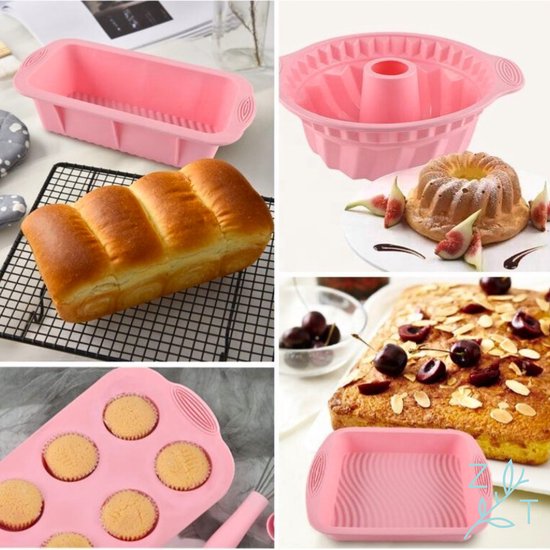 Silicone cakevorm rechthoekig – 25x12 cm – anti-aanbak – ideaal voor cake, bananenbrood, taart, brownies en desserts – flexibel, hittebestendig en pastel roze van kleur