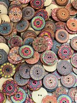 Winkrs | 25 Houten ronde Knopen met kleurige Mandala prints - 20mm - DIY - mix diverse kleuren - decoratie knoop - scrapbooking