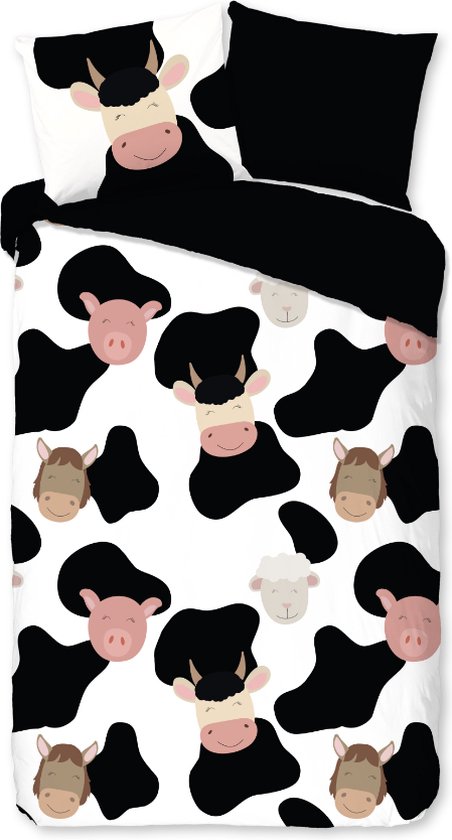 Belle dekbedovertrek pour enfants Vache - 140x200/220 (simple) - look gai et coloré - haute qualité - merveilleusement douce et souple - respirante et douce pour la peau - idéale pour la chambre de bébé