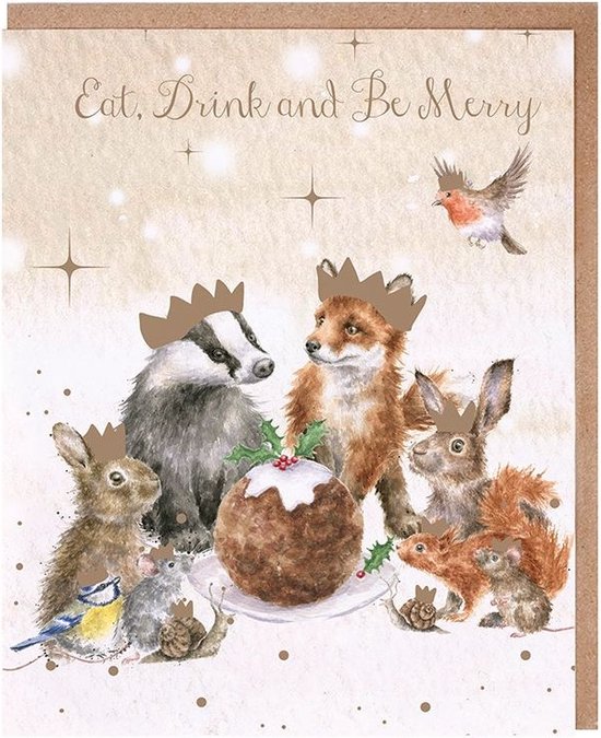 Foto: Wrendale kerstkaarten notepack 8 stuks the christmas party woodland animal christmas card pack