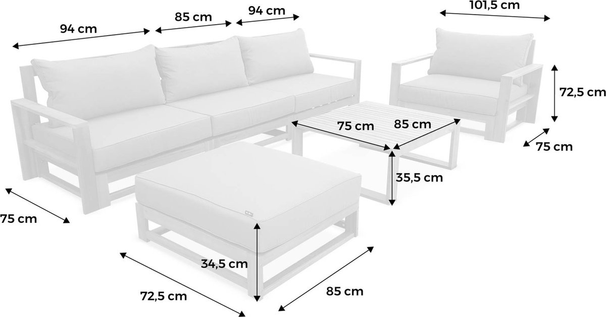 sweeek - Tuinset van hout voor 5 personen - mendoza - bank, fauteuils en salontafel van acacia, 6 modulaire elementen, design – foto 8